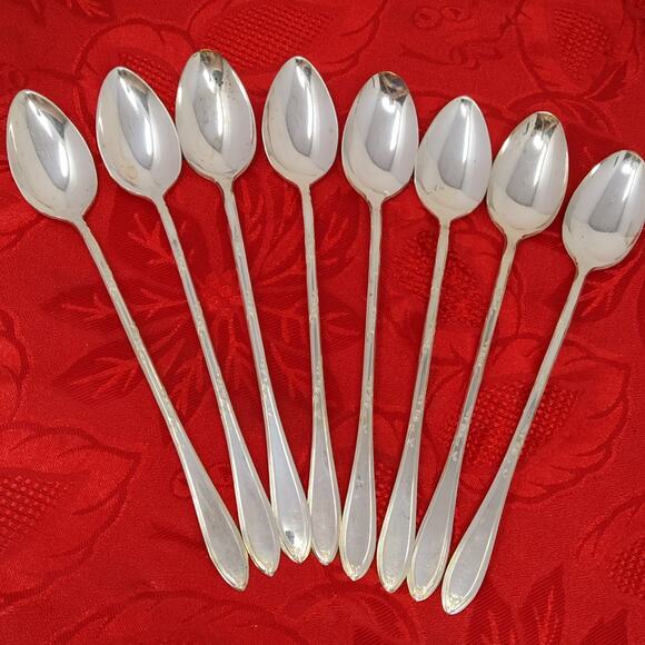 8X LHTSP New England Rosemary SilverPlate Iced Tea Malt Spoons Flatware Delicate - Picture 2 of 14